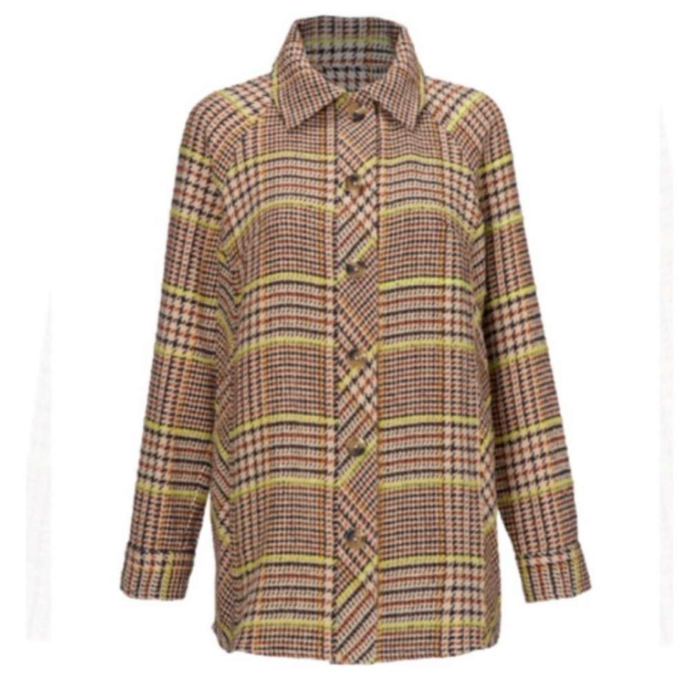 Cabi Yorkshire Shacket #4298 Plaid Button-Front in Warm Neutrals - Picture 3 of 11